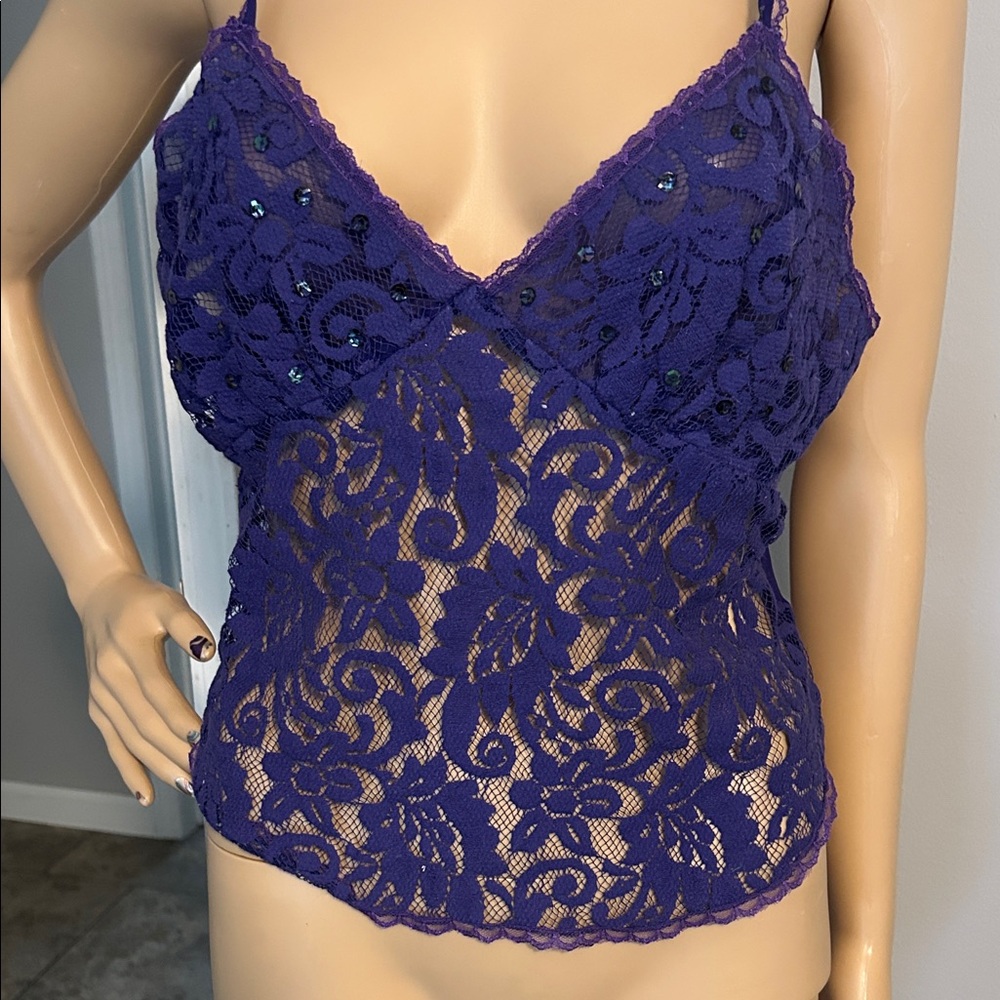 Vintage VS Gold Label Lace Sequin Chemise Camisole in Deep Purple